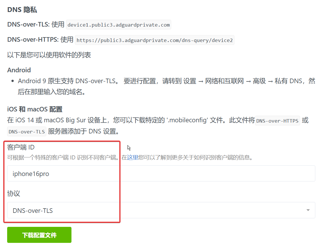 iOS Configuration Interface